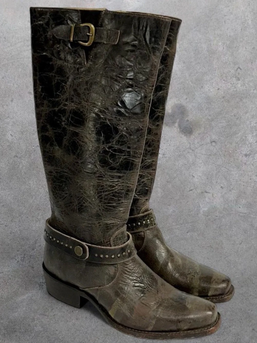 Double H Women's Over-the-Knee Distressed Brown Leather Riding Boots